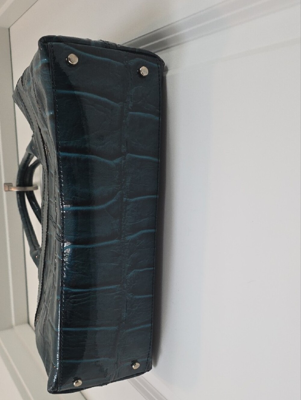 kate spade Teal Croc-Embossed Patent Tote With Large Wallet - Picture 6 of 11